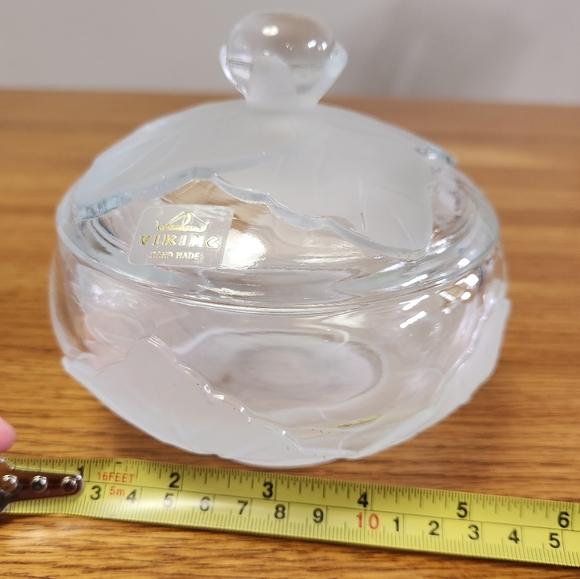Vintage MCM Viking Clear Satin Glass Cabbage Design Lidded Dish - Picture 10 of 11